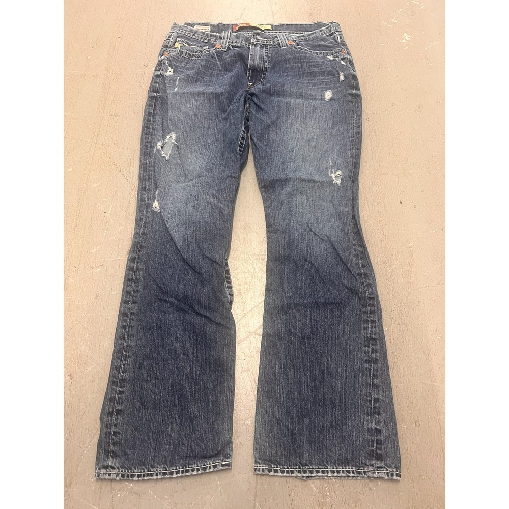 Buckle Pioneer Regular Boot Cut Jeans Mens 34W Blue Denim Fadded Distress Cowboy
